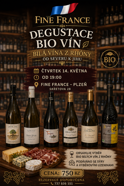 Čtvrtek 14. května : ochutnávka bio bílých vín z Rhôny – od severu k jihu